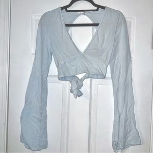 melville sky blue crop wrap top